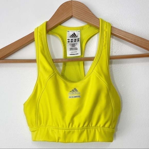 Adidas Techfit Neon Yellow Racerback Sports Bra Size XS - Picture 2 of 9